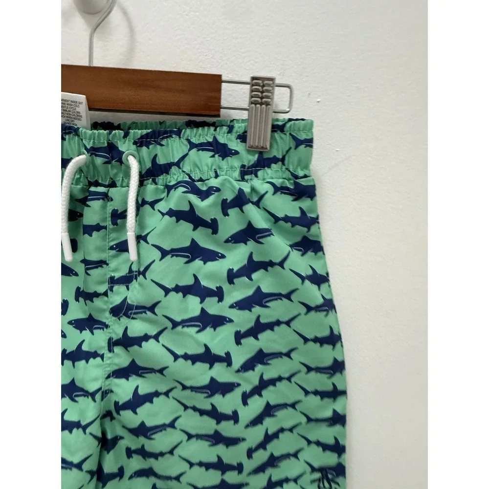 Original Penguin Boys Shark Print Swim Trunks‎ – Size 8 – Green Blue – Lined
